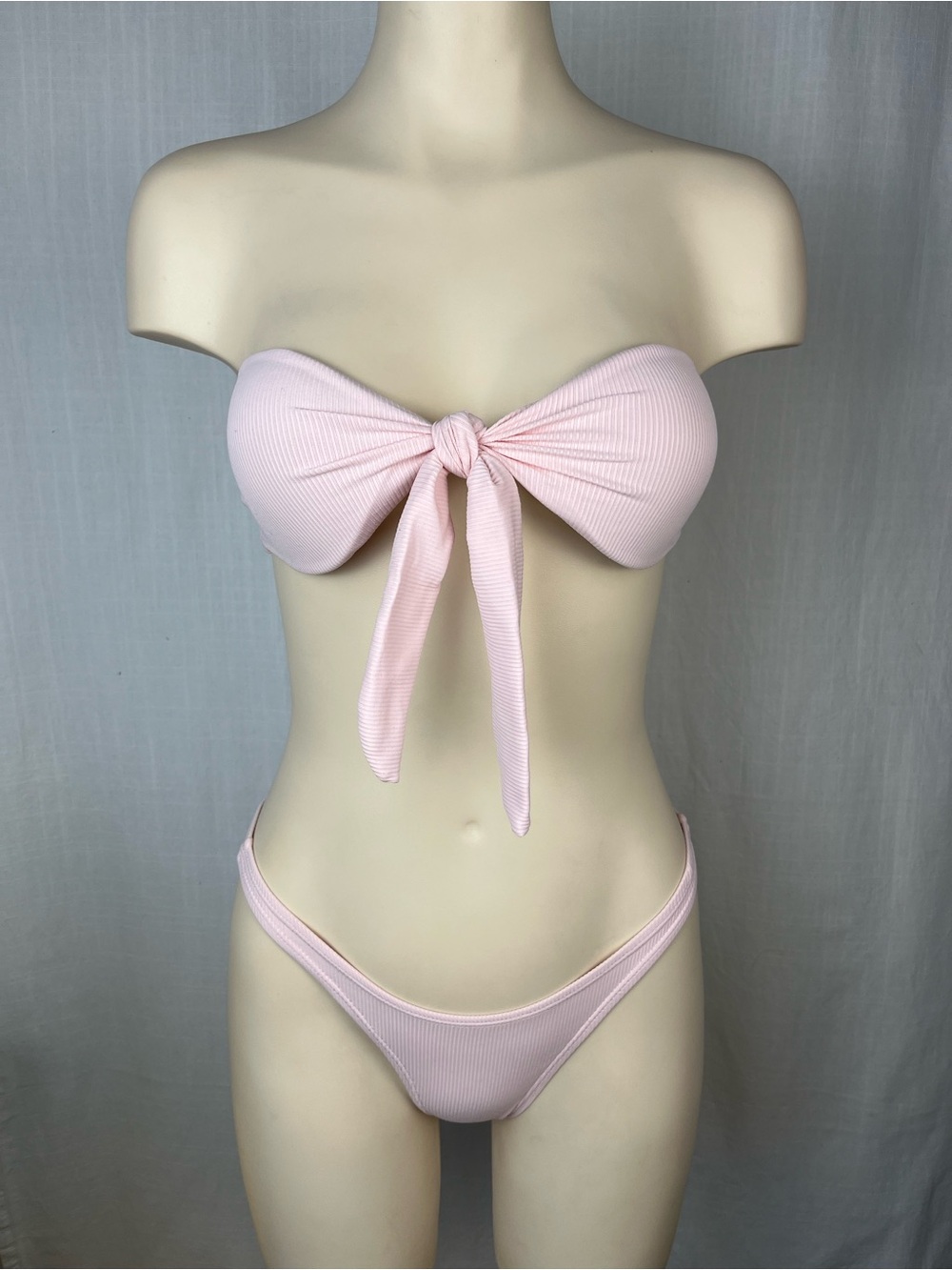 Somerfield Swim Ribbed Bandeau Bikini in Pale Pink